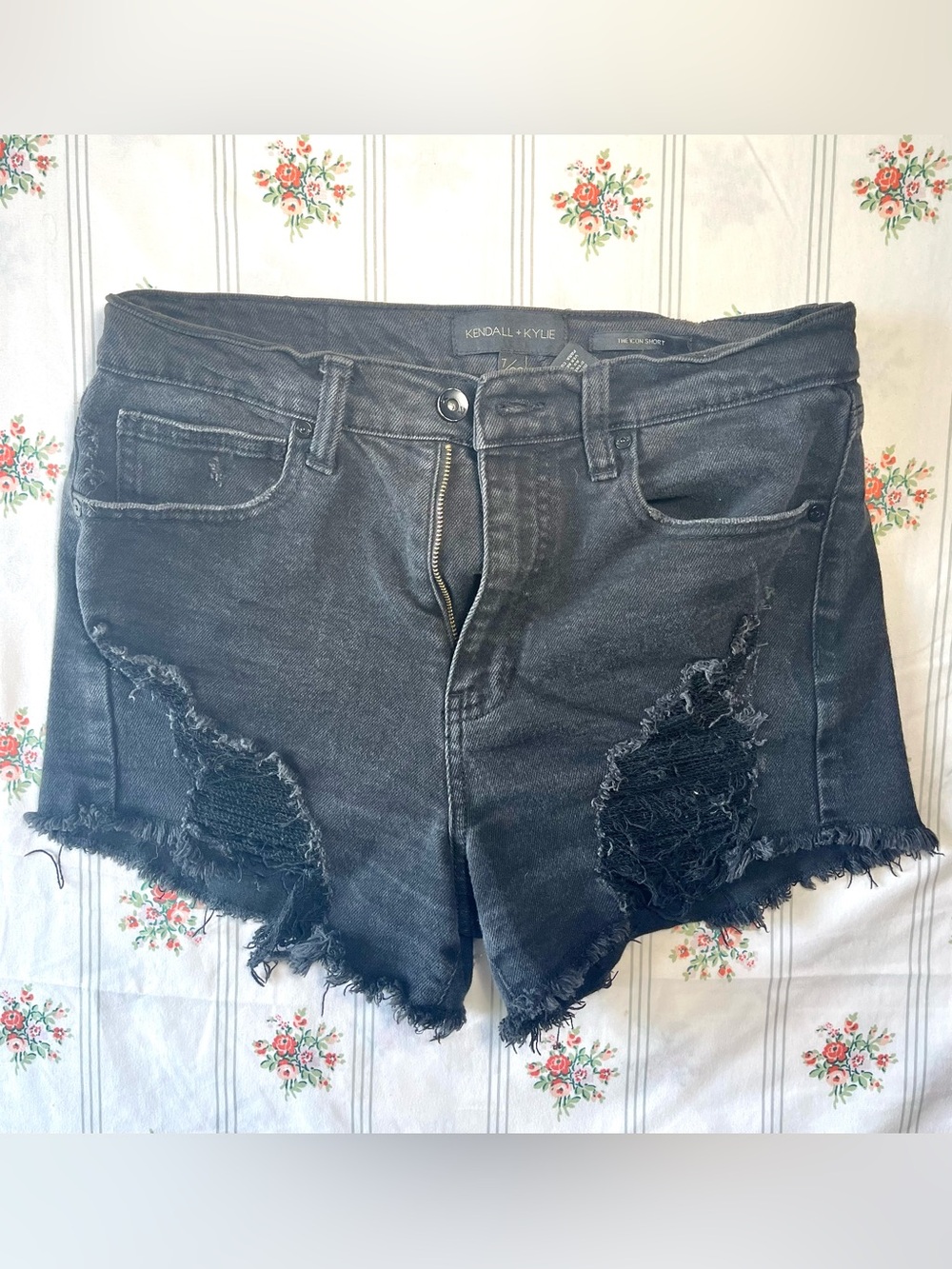 Kendall & Kylie Black Distressed Denim Icon Shorts